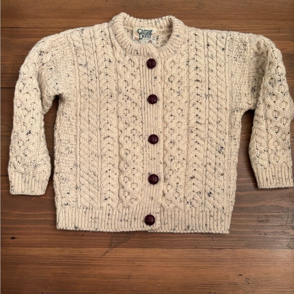 CARRAIG DONN YOUTH KIDS SIZE LARGE CREAM CARDIGAN WOOL SWEATER IRELAND - Picture 1 of 6